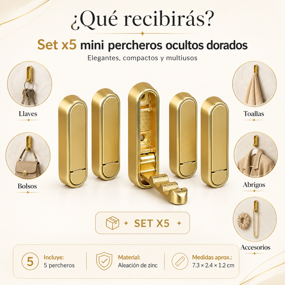 SETX 5 PERCHEROS: Organiza tu hogar con estilo dorado y cero desorden