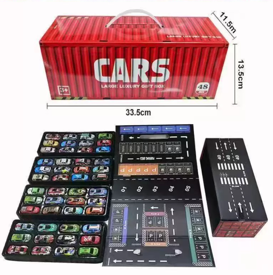 Megaset Container con 48 Carritos y Pista Desplegable