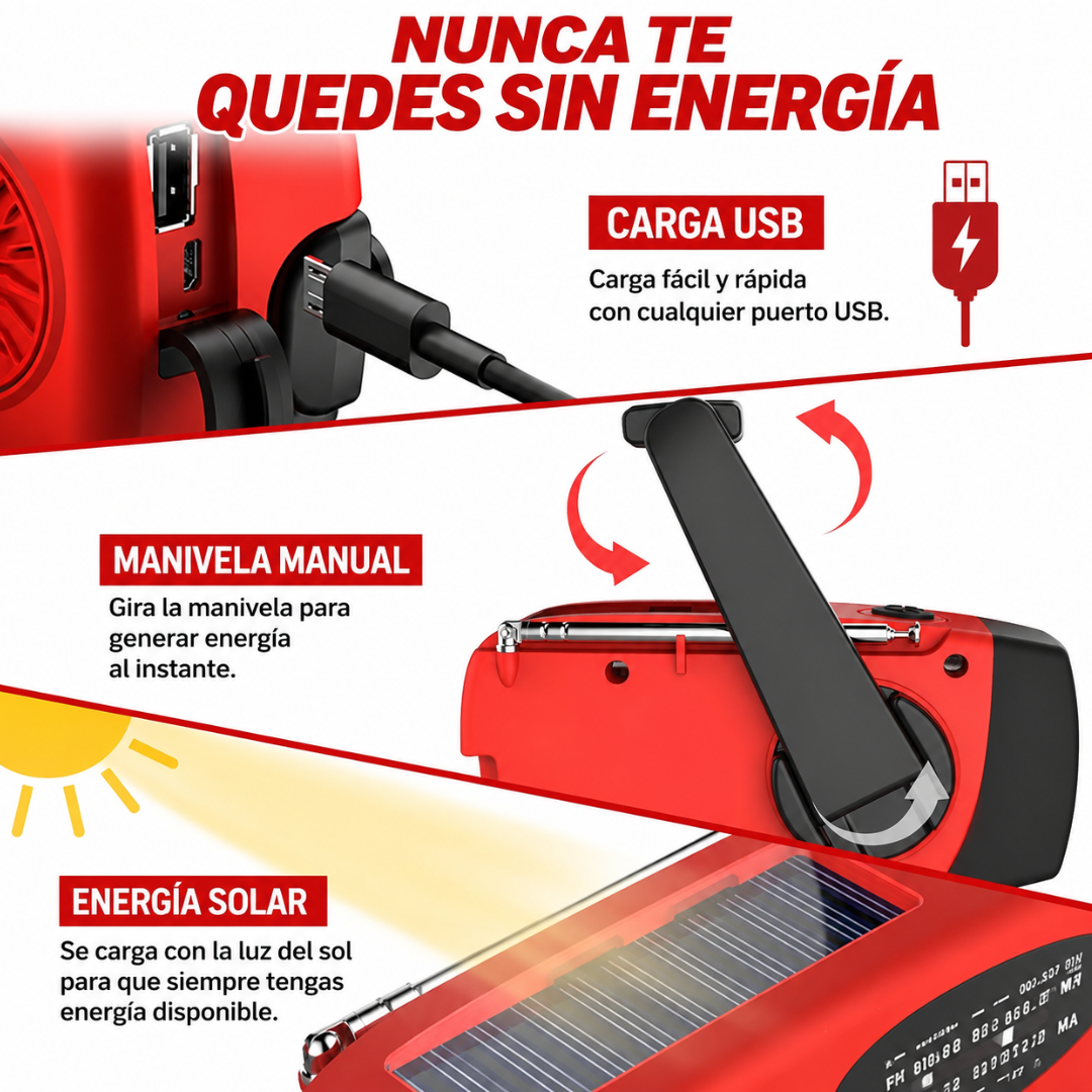 Radio de Emergencia con Manivela y Linterna LED