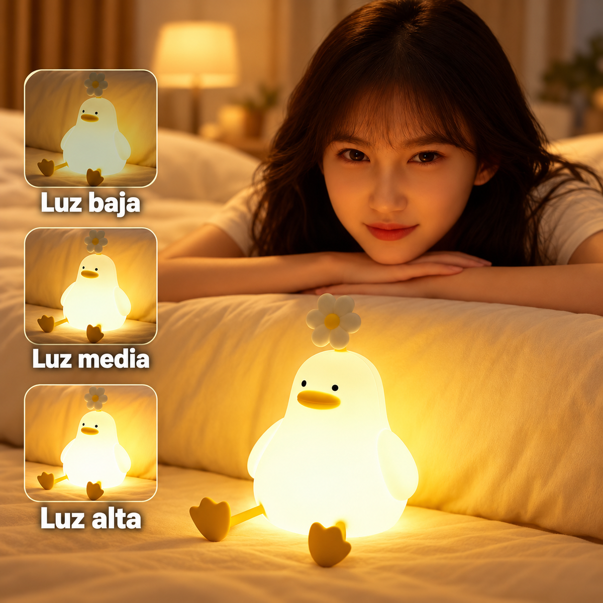 Patito Bloom — Lámpara Suave 2 en 1 con Base de Celu