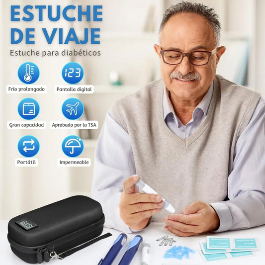 Estuche de Viaje para Insulina con Termómetro y Pantalla de Temperatura, Aprobado por TSA, Organizador de Medicamentos Diabéticos con 2 Bolsas