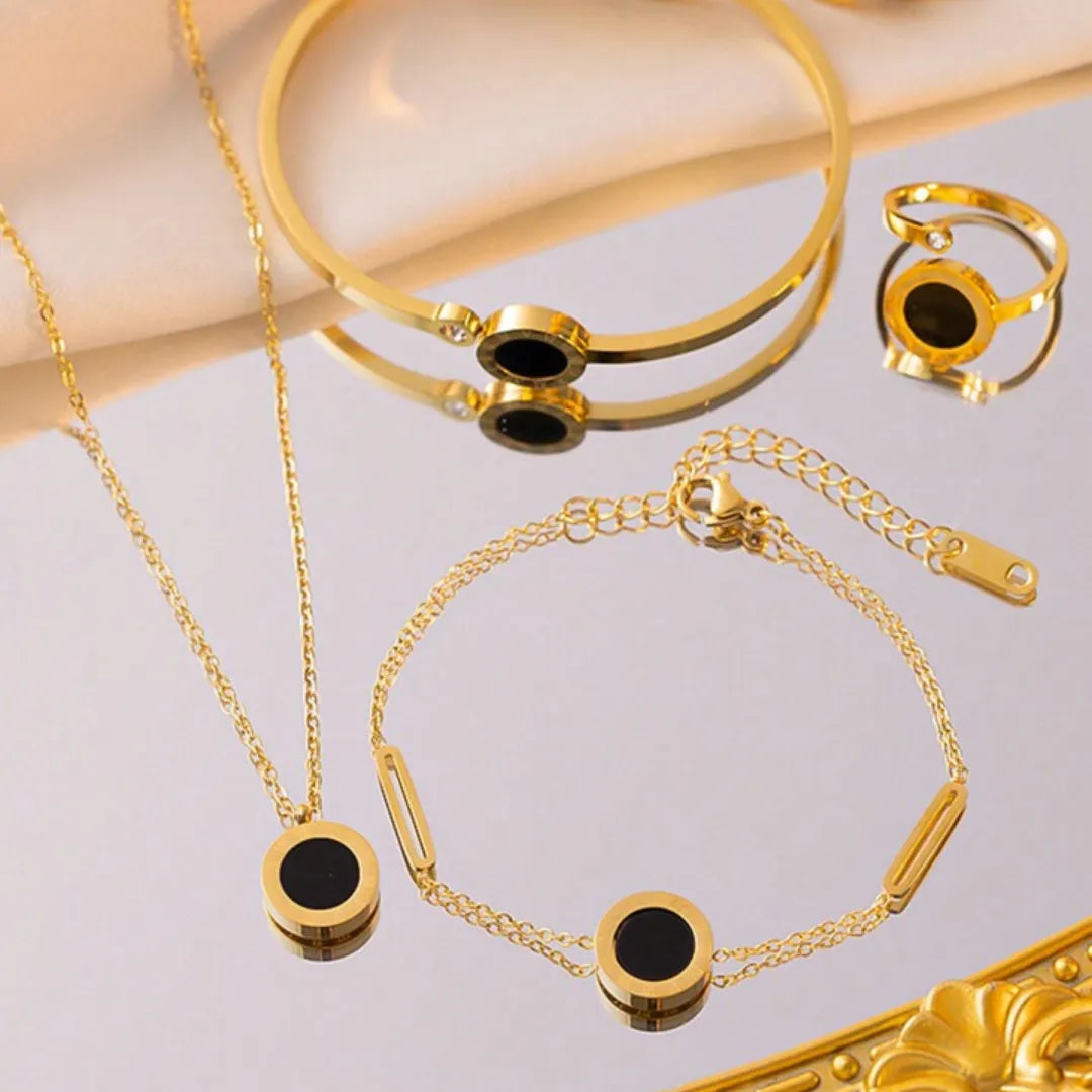 JUEGO DE JOYERIA 18 K DORADO CON NUMEROS ROMANOS