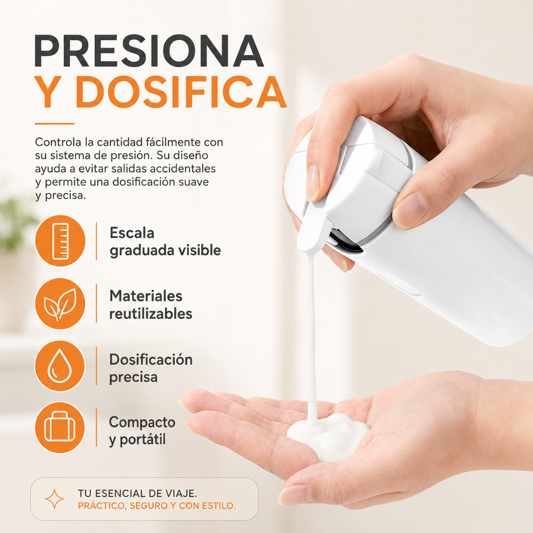 Botella de viaje 4 en 1: Empaca menos y viaja más cómodo