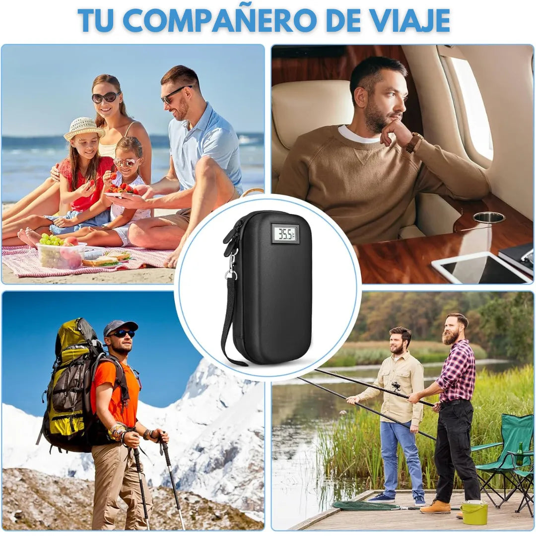 Estuche de Viaje para Insulina con Termómetro y Pantalla de Temperatura, Aprobado por TSA, Organizador de Medicamentos Diabéticos con 2 Bolsas