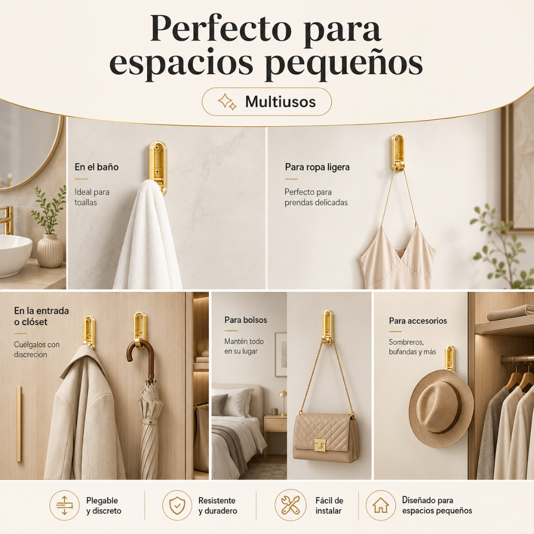 SETX 5 PERCHEROS: Organiza tu hogar con estilo dorado y cero desorden