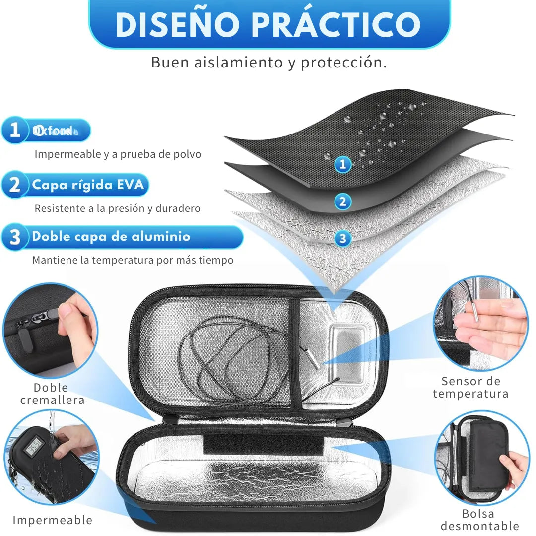 Estuche de Viaje para Insulina con Termómetro y Pantalla de Temperatura, Aprobado por TSA, Organizador de Medicamentos Diabéticos con 2 Bolsas