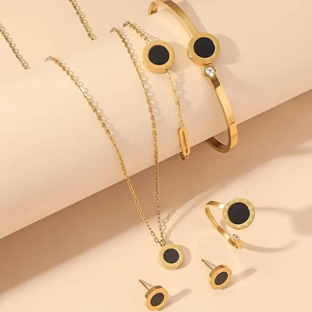 JUEGO DE JOYERIA 18 K DORADO CON NUMEROS ROMANOS