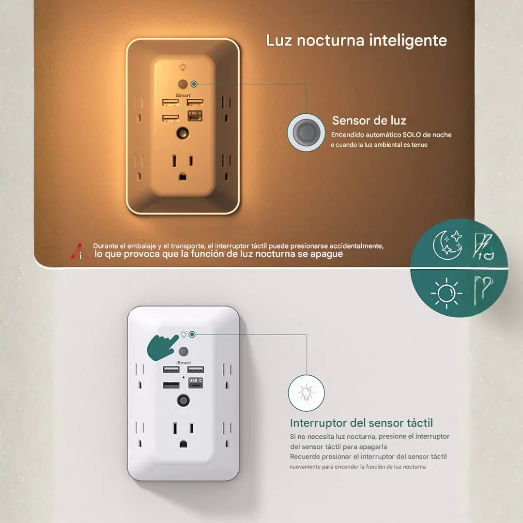 Enchufe inteligente con luz nocturna: Ordena tu espacio en segundos