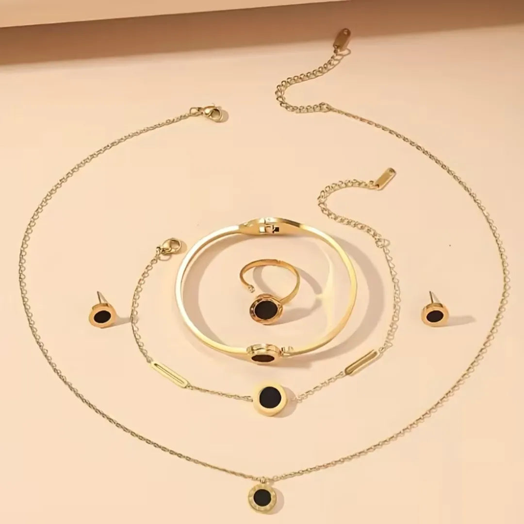 JUEGO DE JOYERIA 18 K DORADO CON NUMEROS ROMANOS