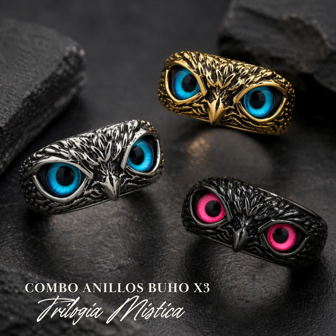 SET X3 ANILLOS LLEVA CONTIGO EL PODER DEL BÚHO