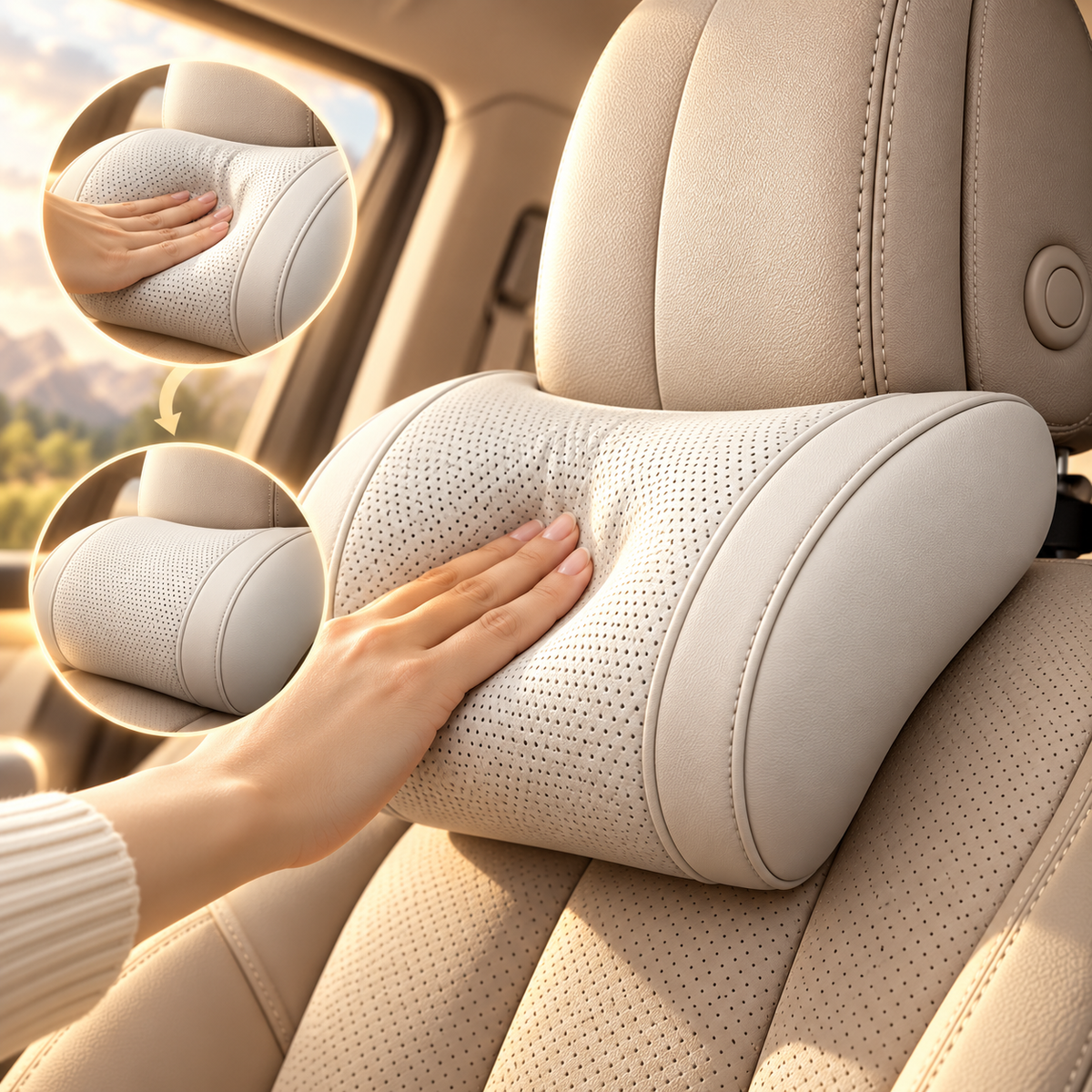 Almohada de cervical de cuero para Carro – Maneja Cómodo Todo el Día