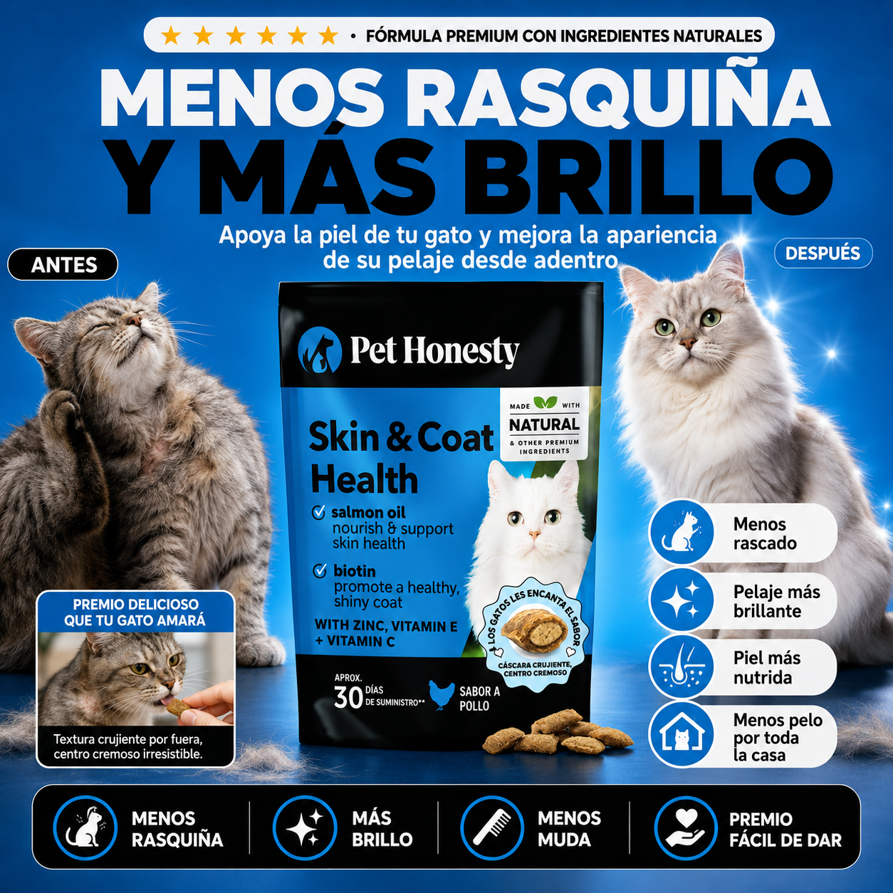 PET HONESTY: Piel más cómoda, pelaje más suave y brillante