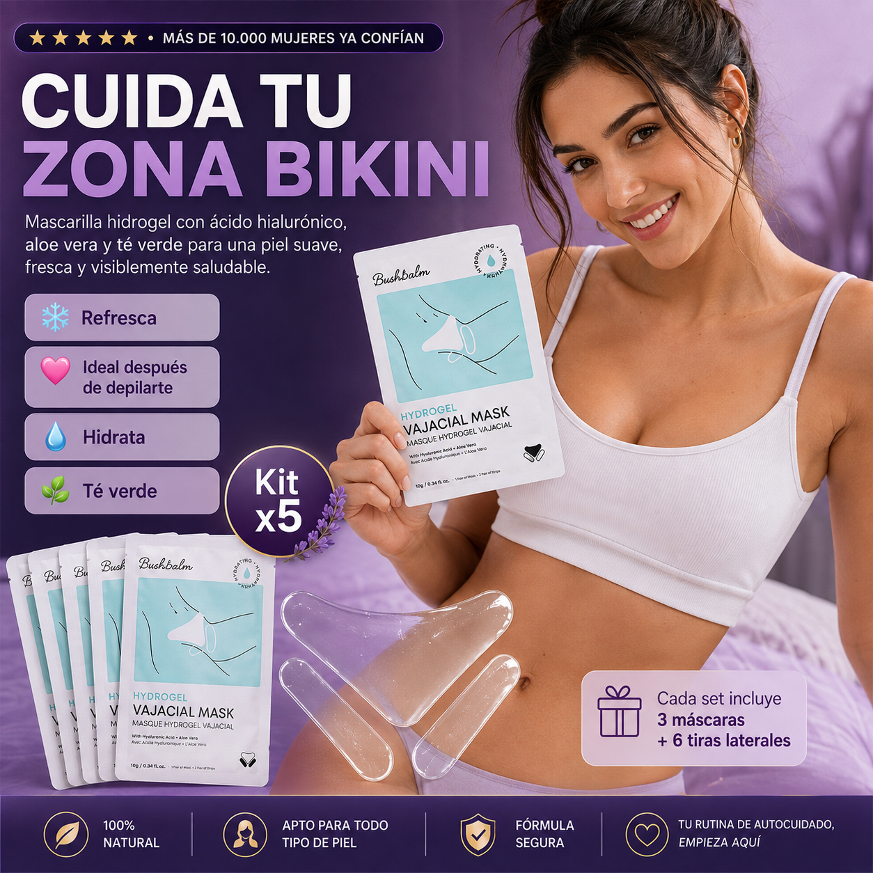 Kit x5 Mascarillas Vajaciales: hidrata y aclara tu zona del bikini.