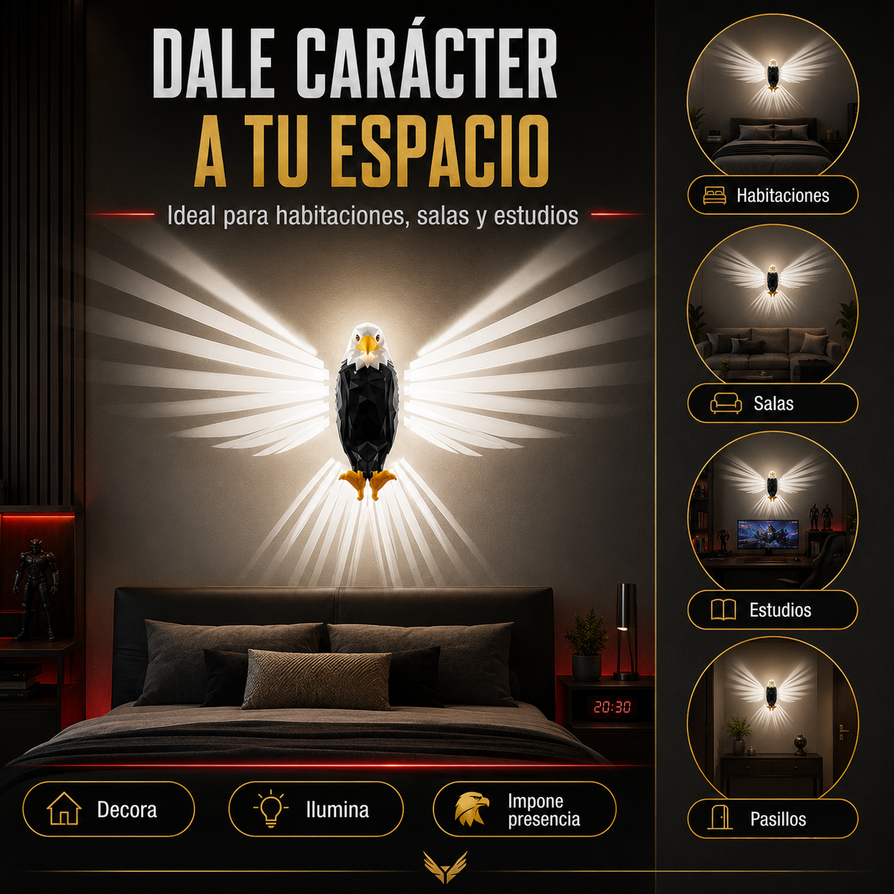 LAMPARA AGUILA: Ilumina tu espacio con fuerza y carácter.