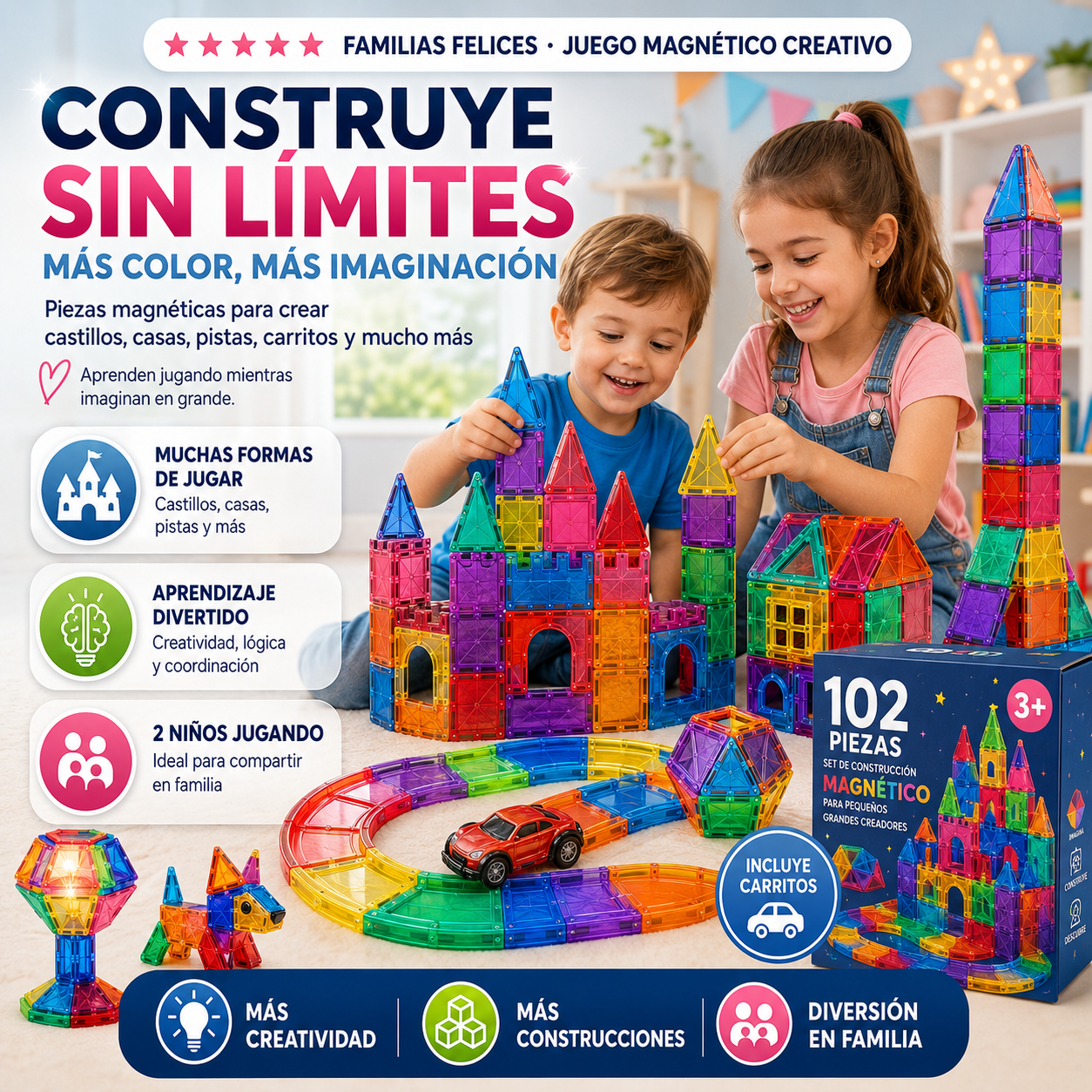 102 PIEZAS MAGNETICAS: Construye, imagina y aprende infinitamente