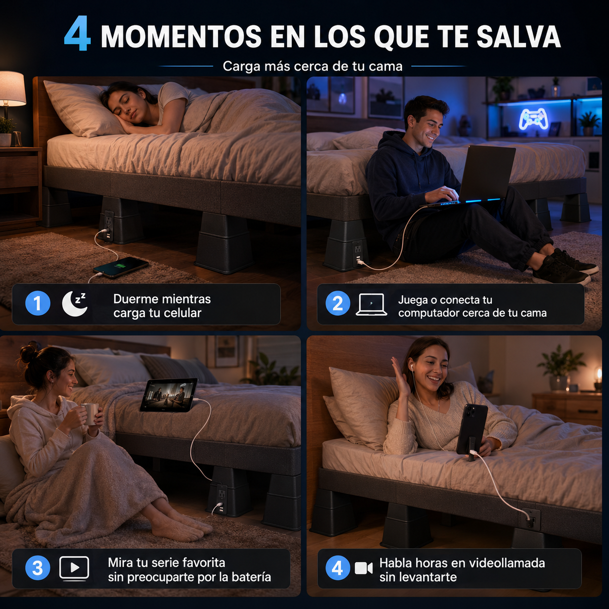 ELEVADORES DE CAMA CON TOMA CORRIENTE Y USB