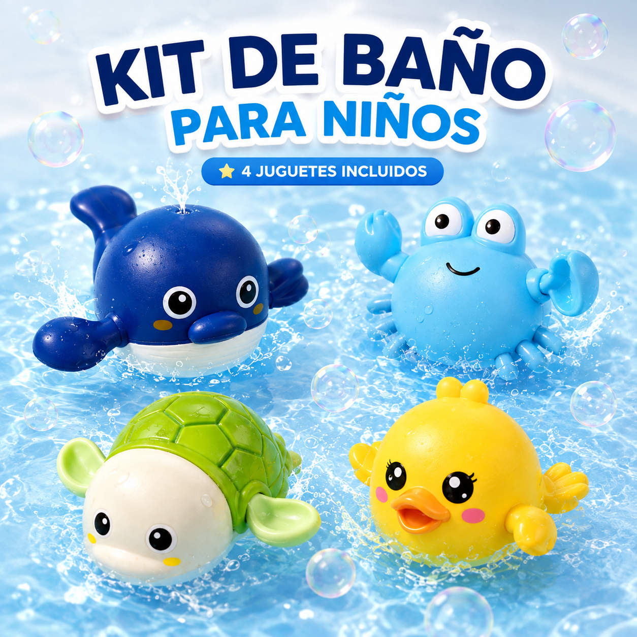 KIT X4 JUGUETES DE BAÑO: MÁS JUEGO, MENOS CARRERAS