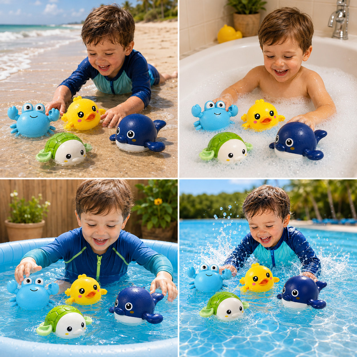 KIT X4 JUGUETES DE BAÑO: MÁS JUEGO, MENOS CARRERAS