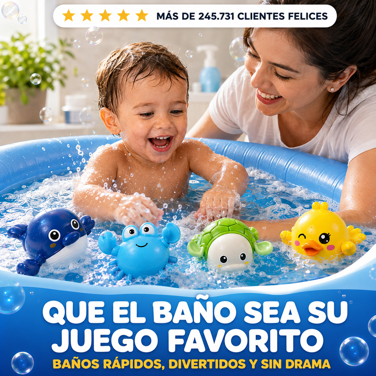 KIT X4 JUGUETES DE BAÑO: MÁS JUEGO, MENOS CARRERAS