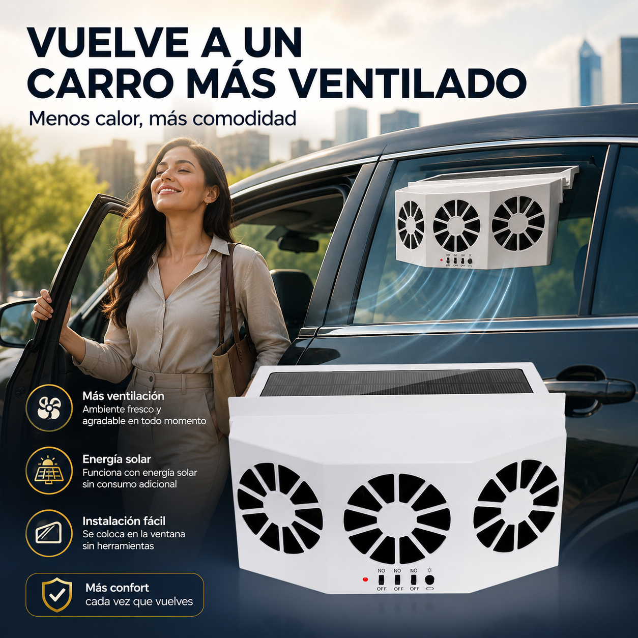 VENTILADOR PORTABLE PARA AUTO: Menos calor, menos olores y más aire fresco