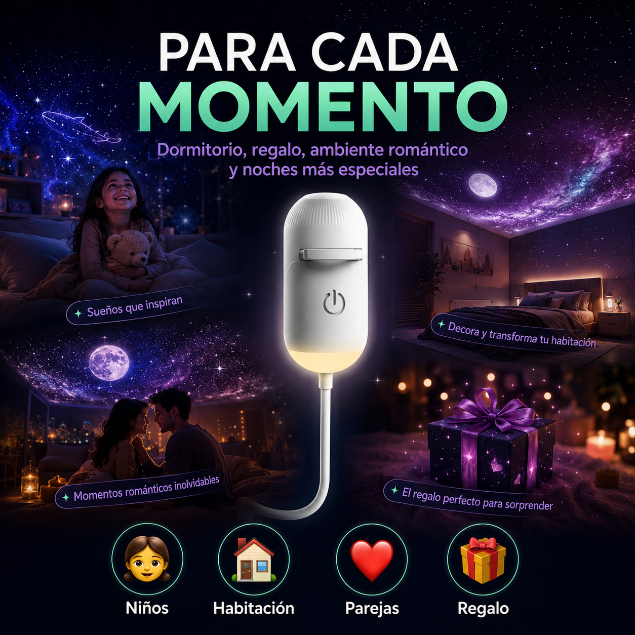 Proyector de galaxias con 12 diseños: un universo diferente cada noche