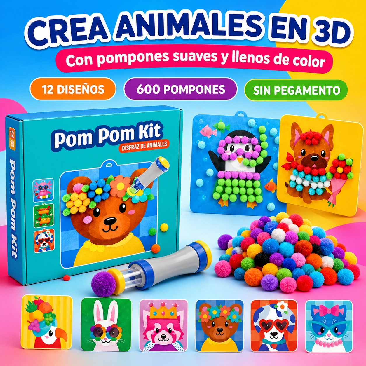 Kit de pompones | ¡Crea animales mágicos en 3D con pompones esponjosos