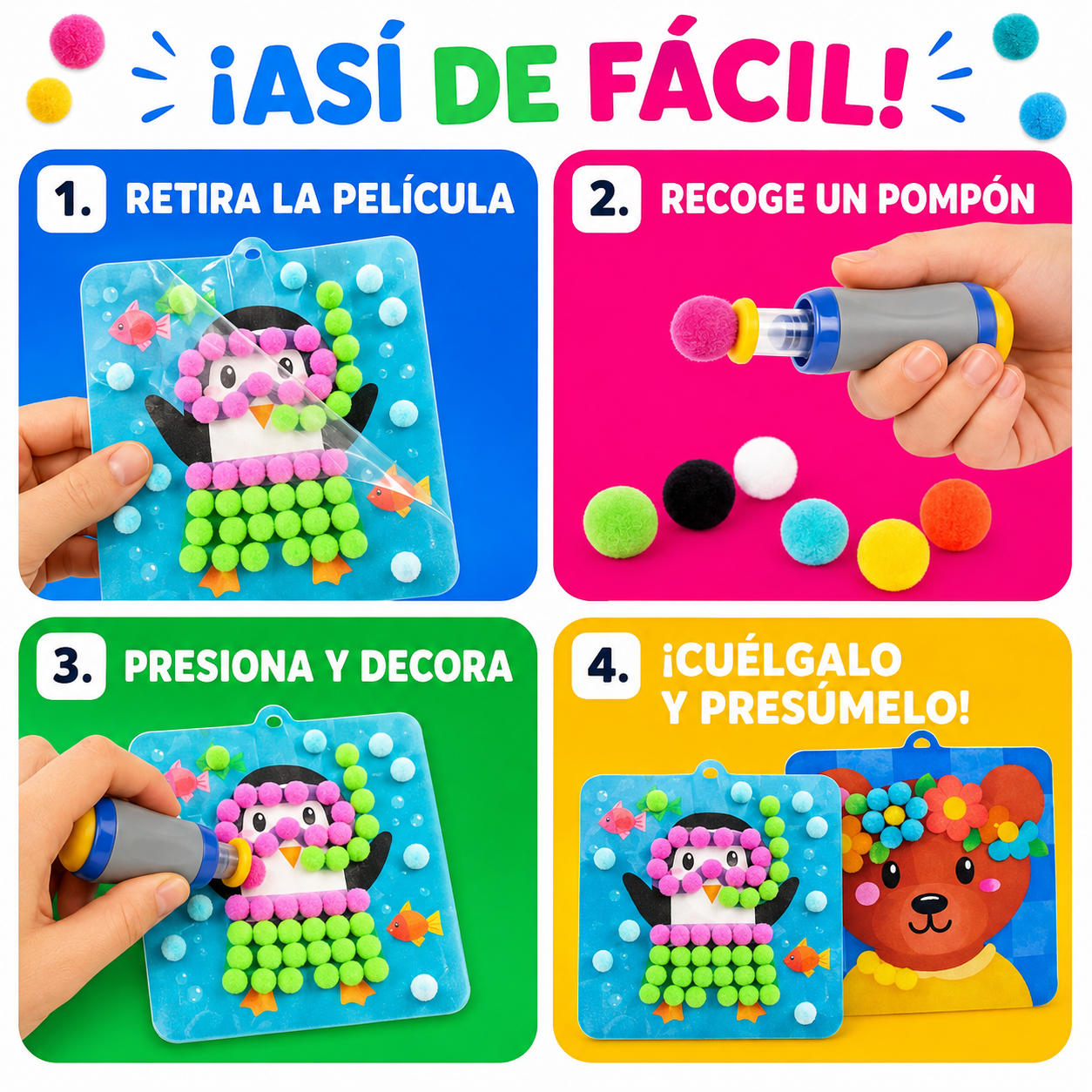 Kit de pompones | ¡Crea animales mágicos en 3D con pompones esponjosos