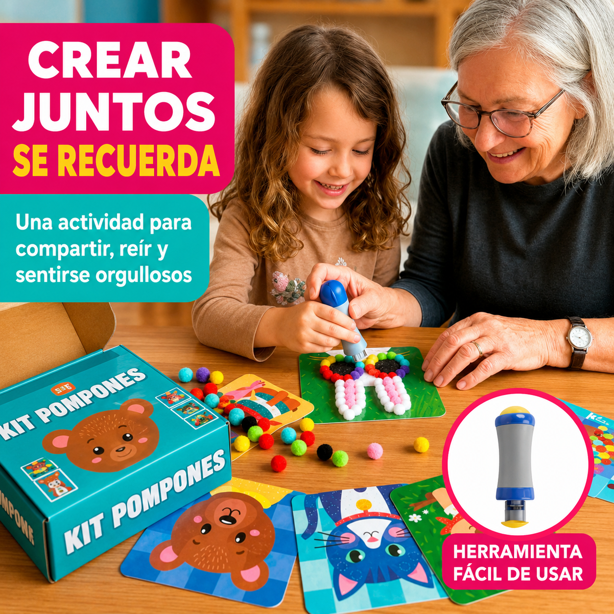 Kit de pompones | ¡Crea animales mágicos en 3D con pompones esponjosos