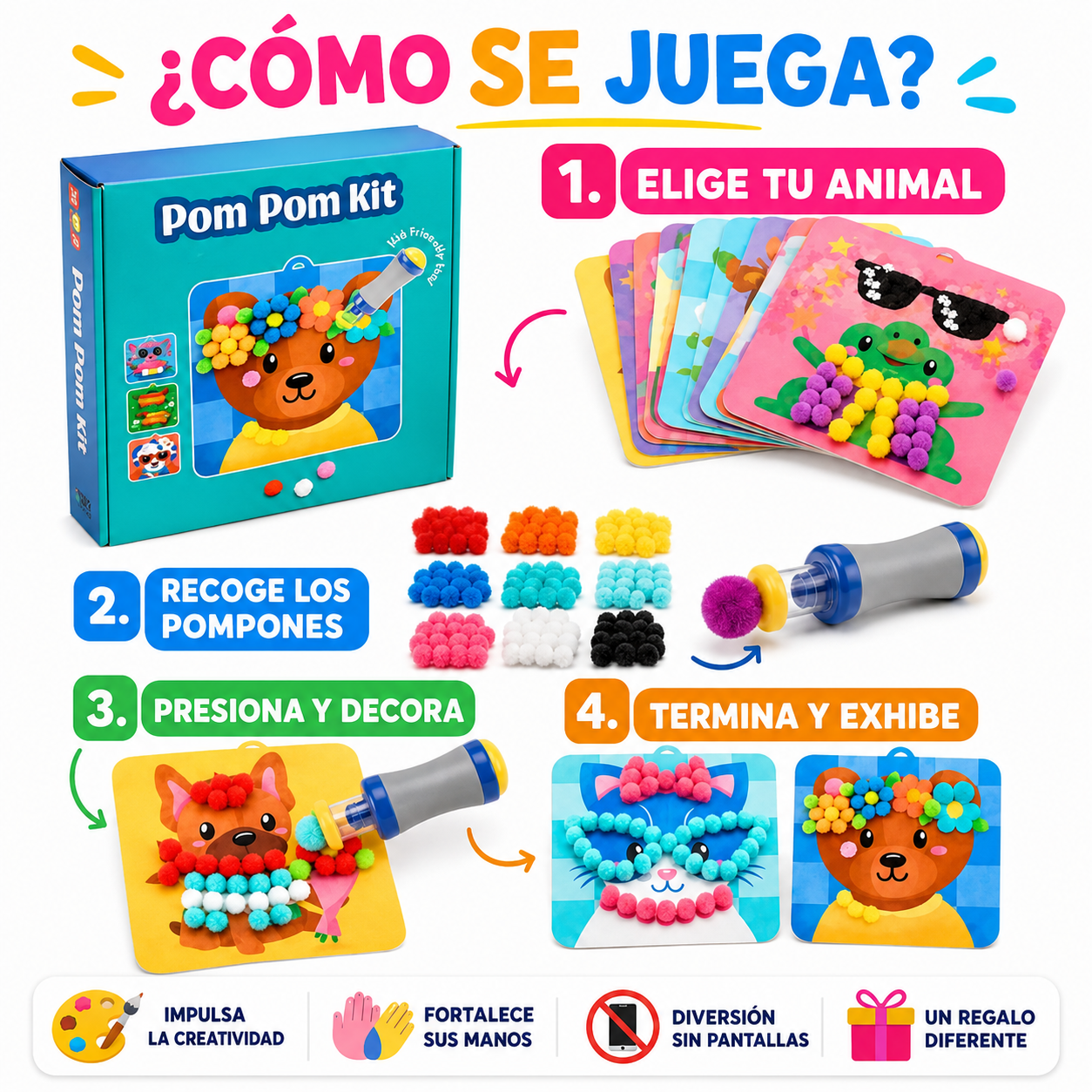 Kit de pompones | ¡Crea animales mágicos en 3D con pompones esponjosos