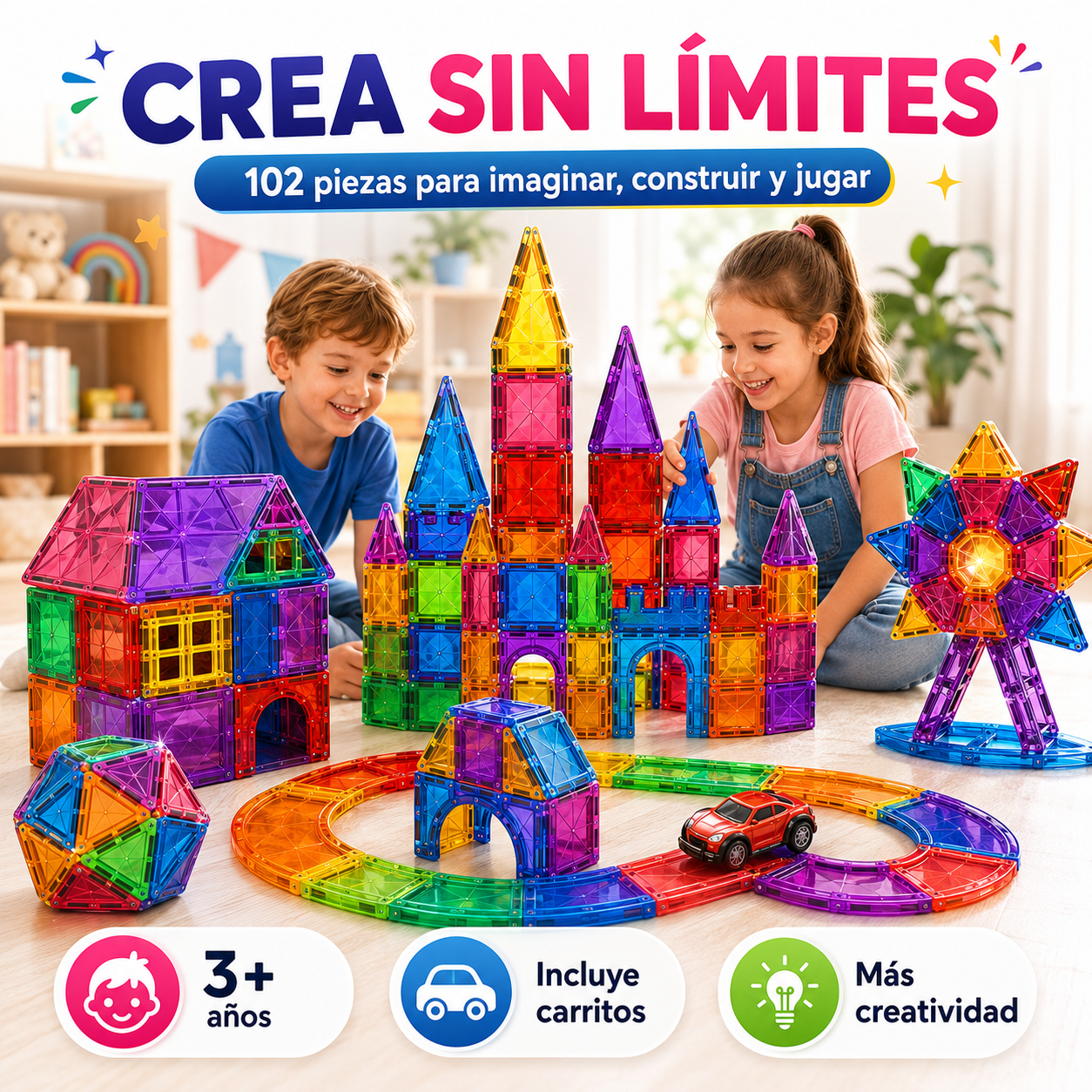 102 PIEZAS MAGNETICAS: Construye, imagina y aprende infinitamente