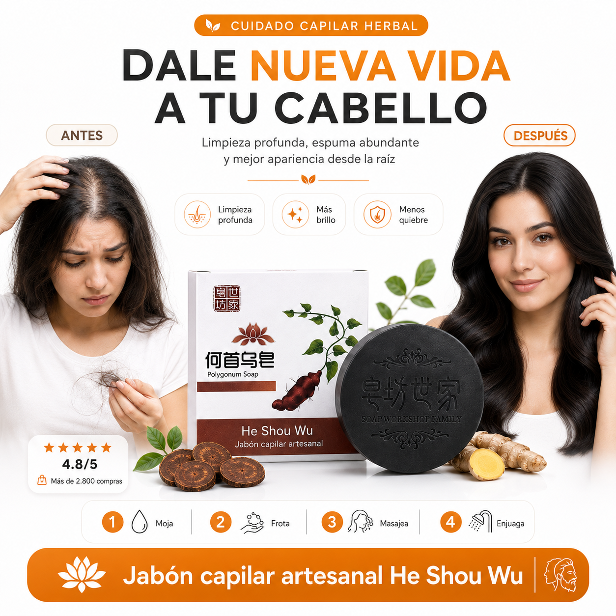 SHAMPOO COMPACTO: Menos quiebre, más fuerza y volumen
