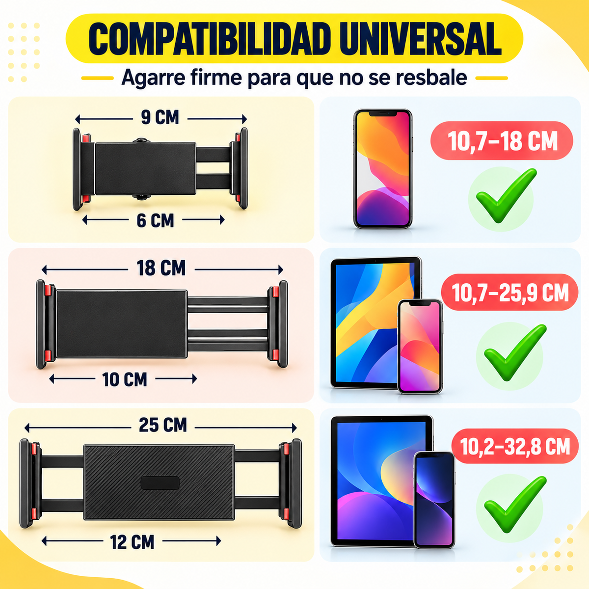 Soporte de Celular y Tablet Anticaídas · Base de Piso y Giro 360°