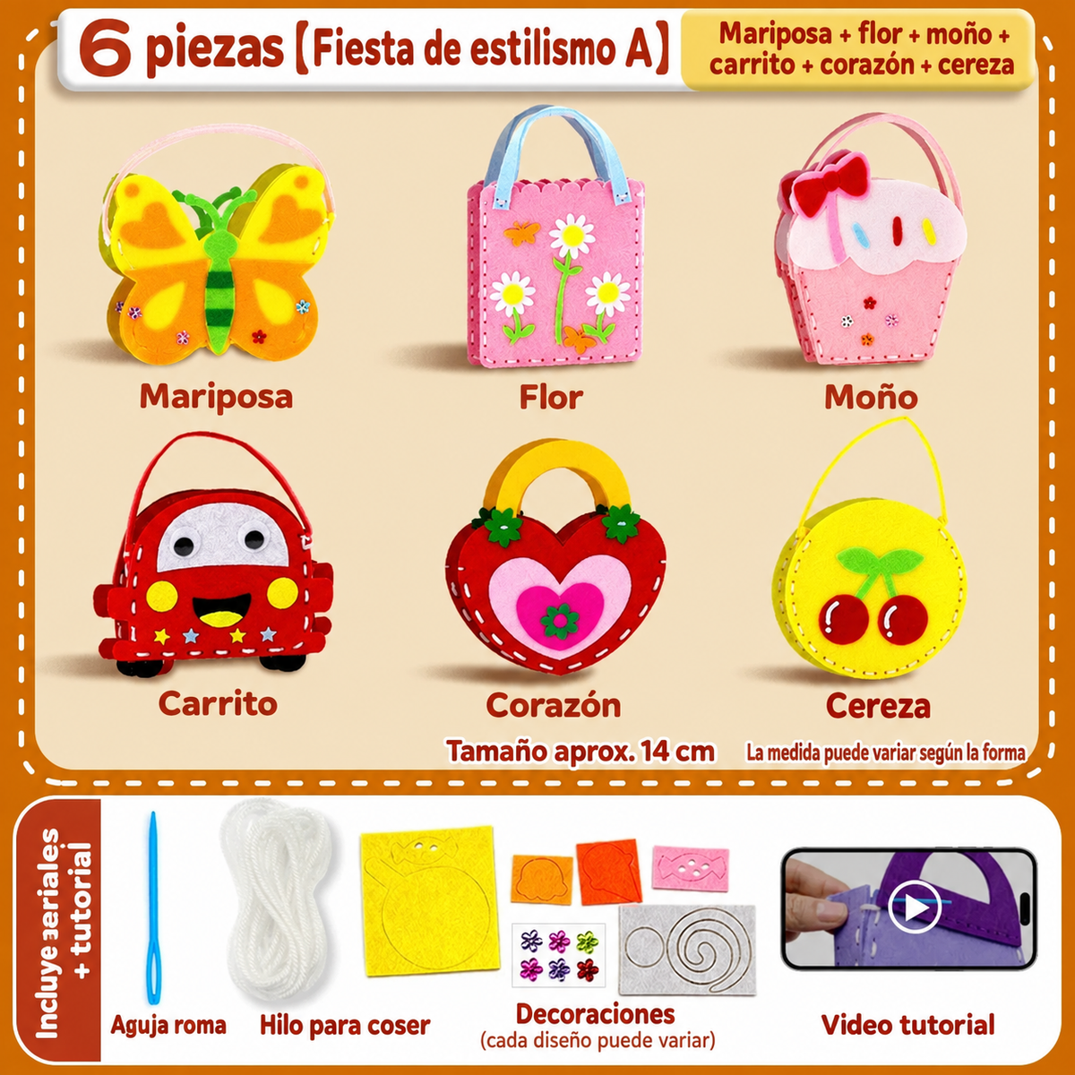 Kit de Costura Creativa: x6 Bolsos para Niñas