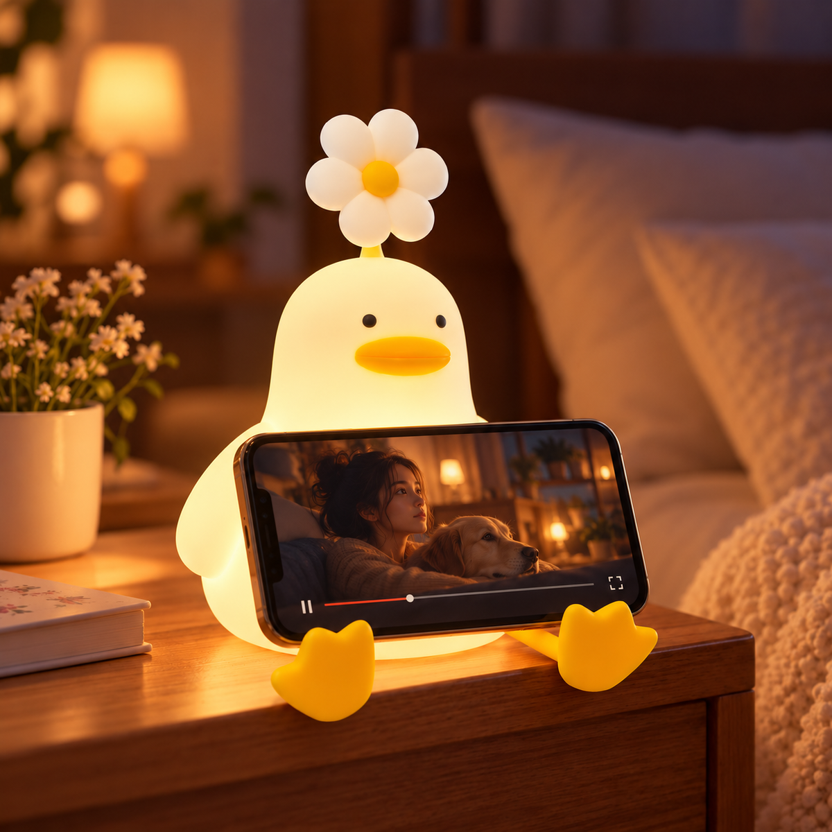 Patito Bloom — Lámpara Suave 2 en 1 con Base de Celu