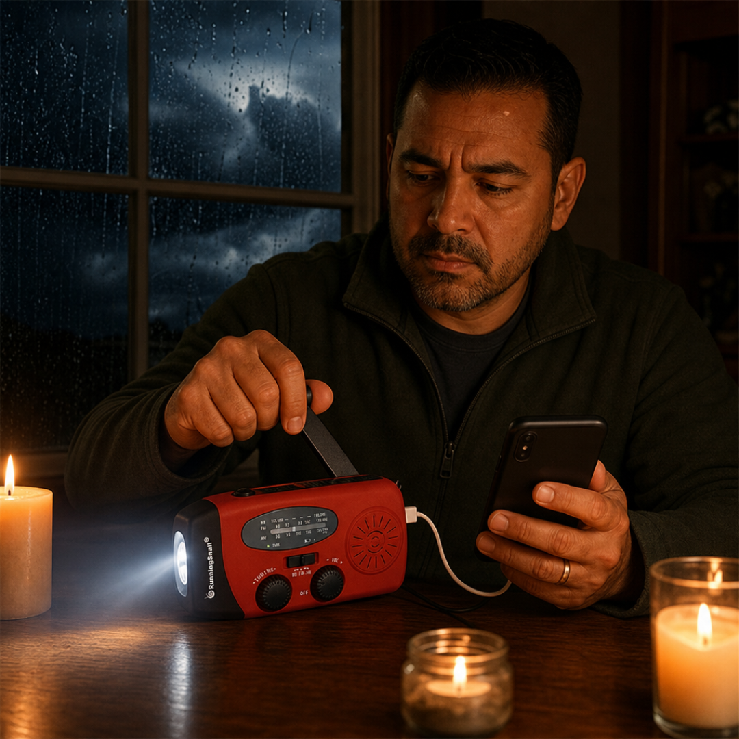 Radio de Emergencia con Manivela y Linterna LED