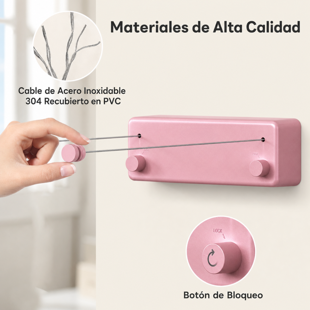 Tendedero Retractil Doble - Listo para Usar sin Perforar