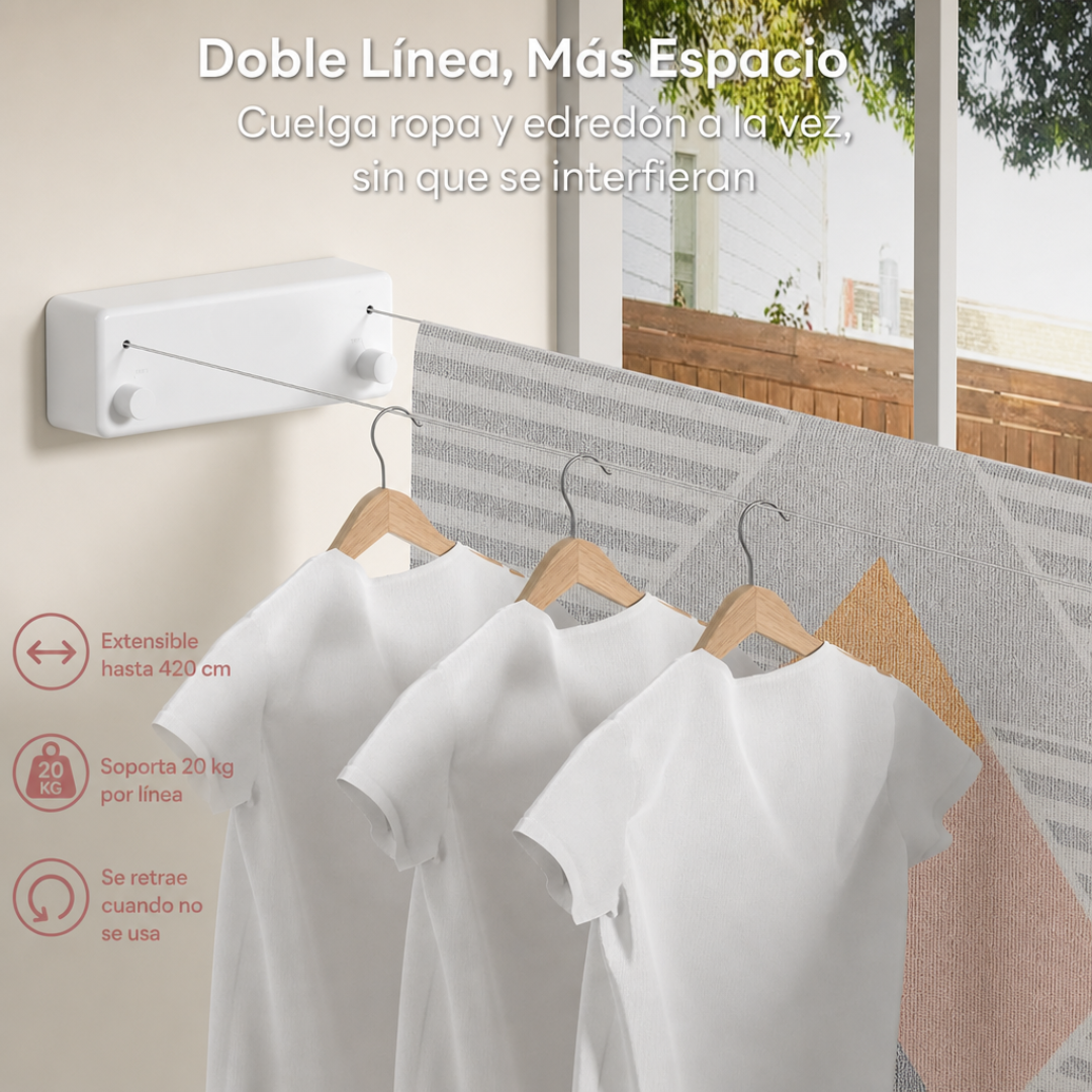 Tendedero Retractil Doble - Listo para Usar sin Perforar