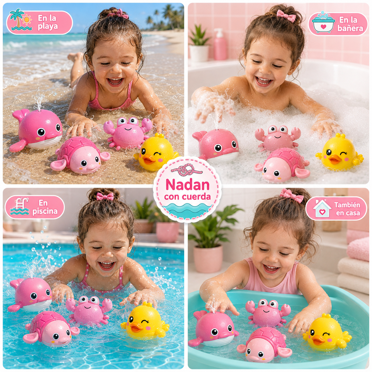 KIT X 4 JUGUETES DE BAÑO PARA TU PEQUEÑA